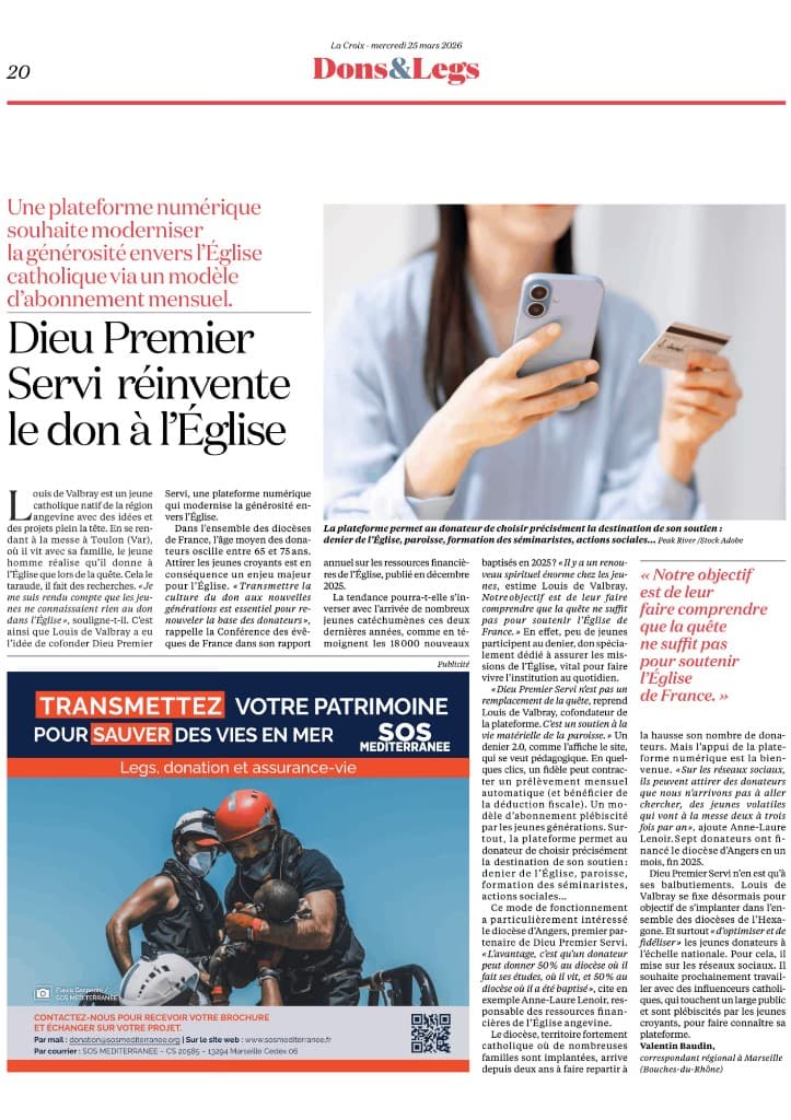 Article La Croix de mars 2026 sur Dieu Premier Servi
